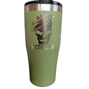 U.S. Army Veteran Skull Engraved 20 oz Yukon Outfitters Insulated Tumbler Cup